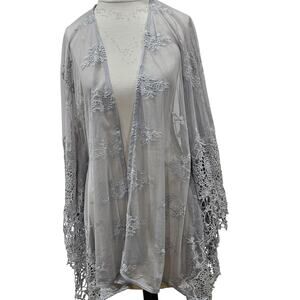 Cal Style Kimono Medium Loose Fit Lace Embroidered Crochet Trim Coquette Bridal